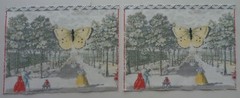 Cotton Fabric – People, Trees, Butterfly 2 Pieces 4 7/8″ Tall x 6 1/2″ Wide