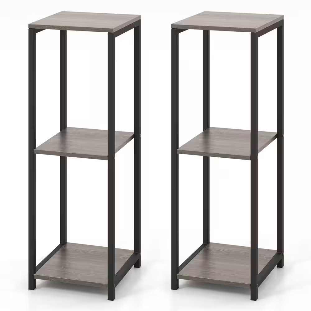 2 Pieces 36 In. X 12 In. X 12 In. Grey & Black Metal Outdoor Plant Stand Corner