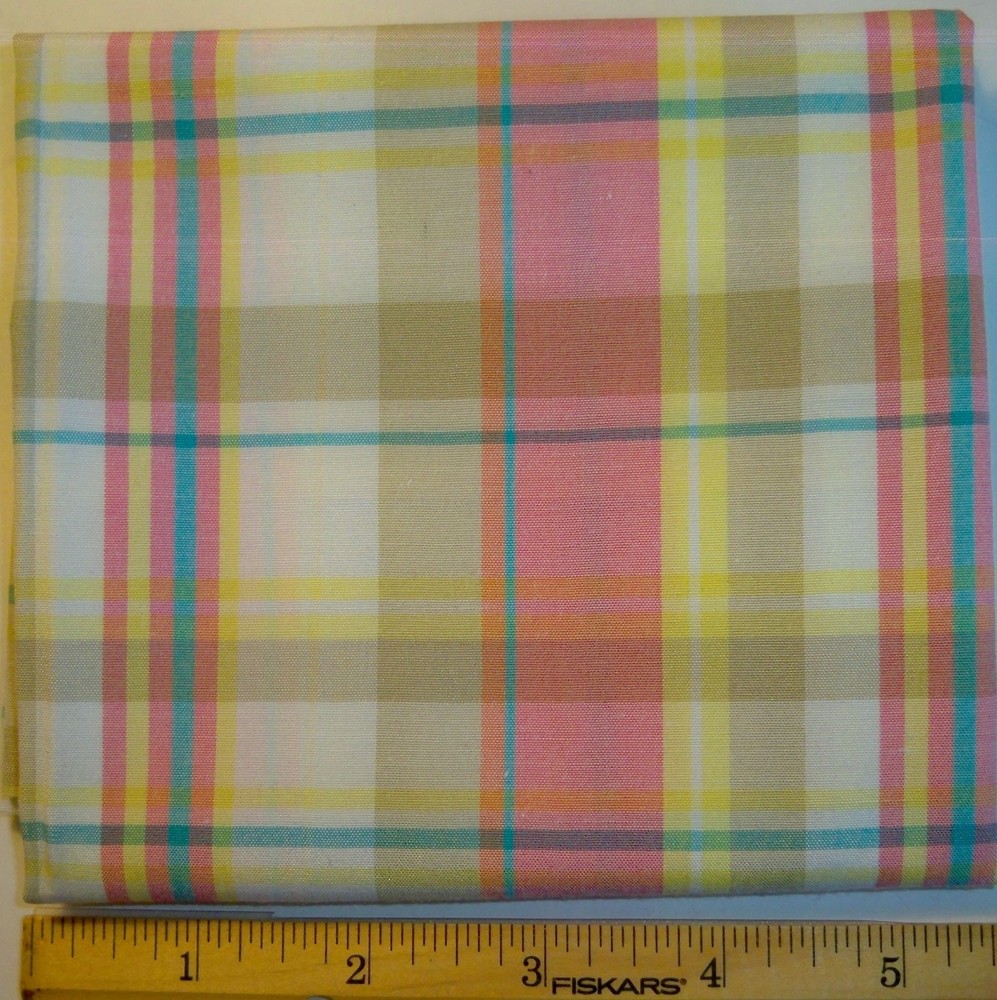 Pastel Plaid Pink Yellow Aqua Tan Off-White Cotton Fat Quarter