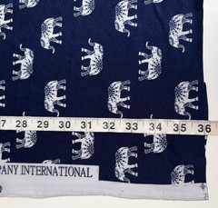 Navy Blue Indigo White Elephant Print Fabric Stretch Knit Blend 1 Yard 36 x 59