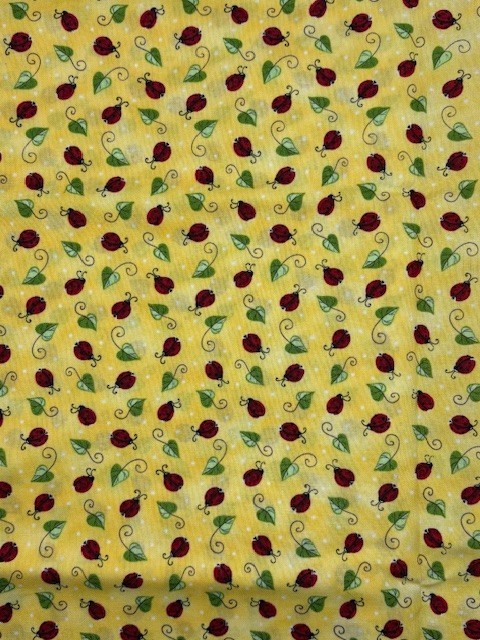 Yellow Ladybug Fabric by Dana Simson Marcus Brothers Cotton 44″ BTY