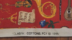 vintage 1995 Classic cottons 100% cotton fabric red with musical instruments 2yd
