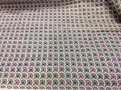 CIRCLES IN GRAY, BLUE & PINK COTTON BY TEXSTYLES SCREEN PRINT- 1 3/8 YARDS