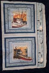 4 Vintage Coastal Fabric Pillow Panels D Morgan Nautical Fishing Boat Seagulls