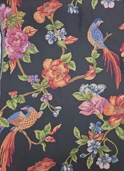 Bird Floral Tapestry Fabric Black Woven Tropical Birds Blue Rust 55″W x 3.6 Y