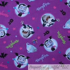 BonEful FABRIC FQ Cotton Quilt Gray White Black B&W Disney Witch Maleficent Doll