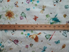 Dragonfly Butterfly Birds Flowers Dragonflies Artist Crearm Cotton Fabric FQ