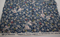 5 piece FQ LOT cotton fabric cream tan blue pink olive FLORAL ribbons bows