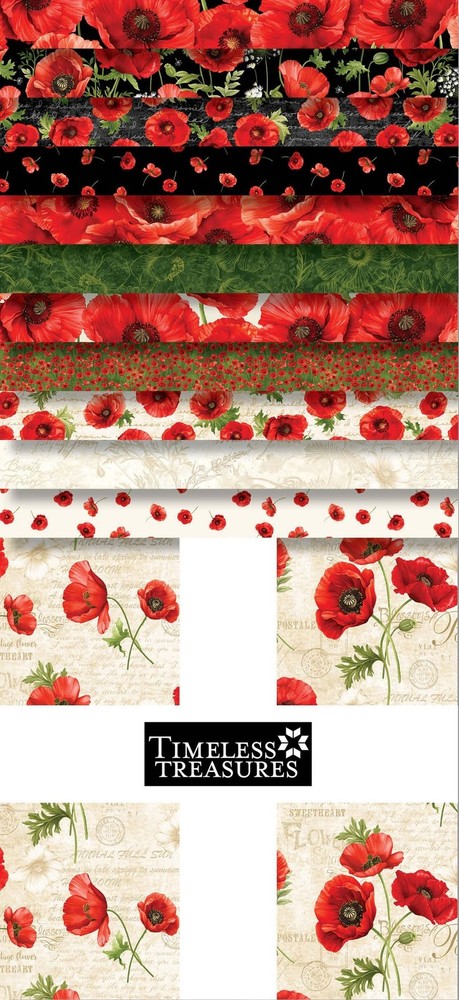Timeless Treasures – POPPY PASSION – (42) 10″ Fabric Squares