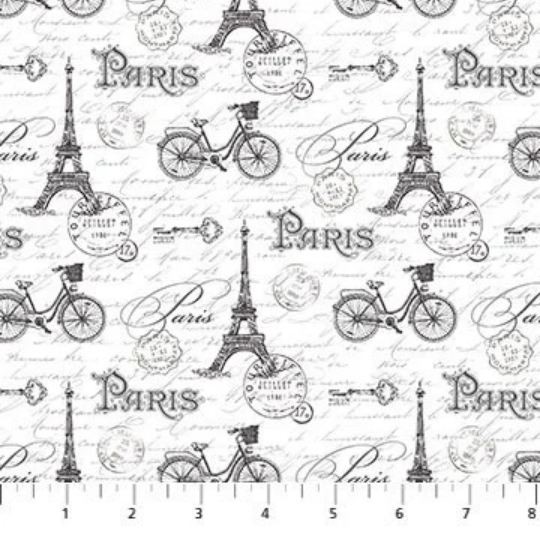 Cotton Ooh La La Paris Eiffel Tower Script Bicycle Fabric Print by Yard D688.70