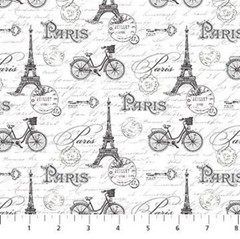 Cotton Ooh La La Paris Eiffel Tower Script Bicycle Fabric Print by Yard D688.70