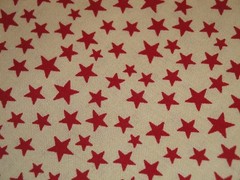 Star Fabric * Scattered Red Star And Tan Cotton Calico Fabric * Sewing Fabric