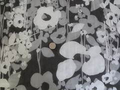 4565. 2 Remnants BLACK WHITE GREY FLORAL Semi-Sheer FABRIC – 42″ x 4-1/4 yds.