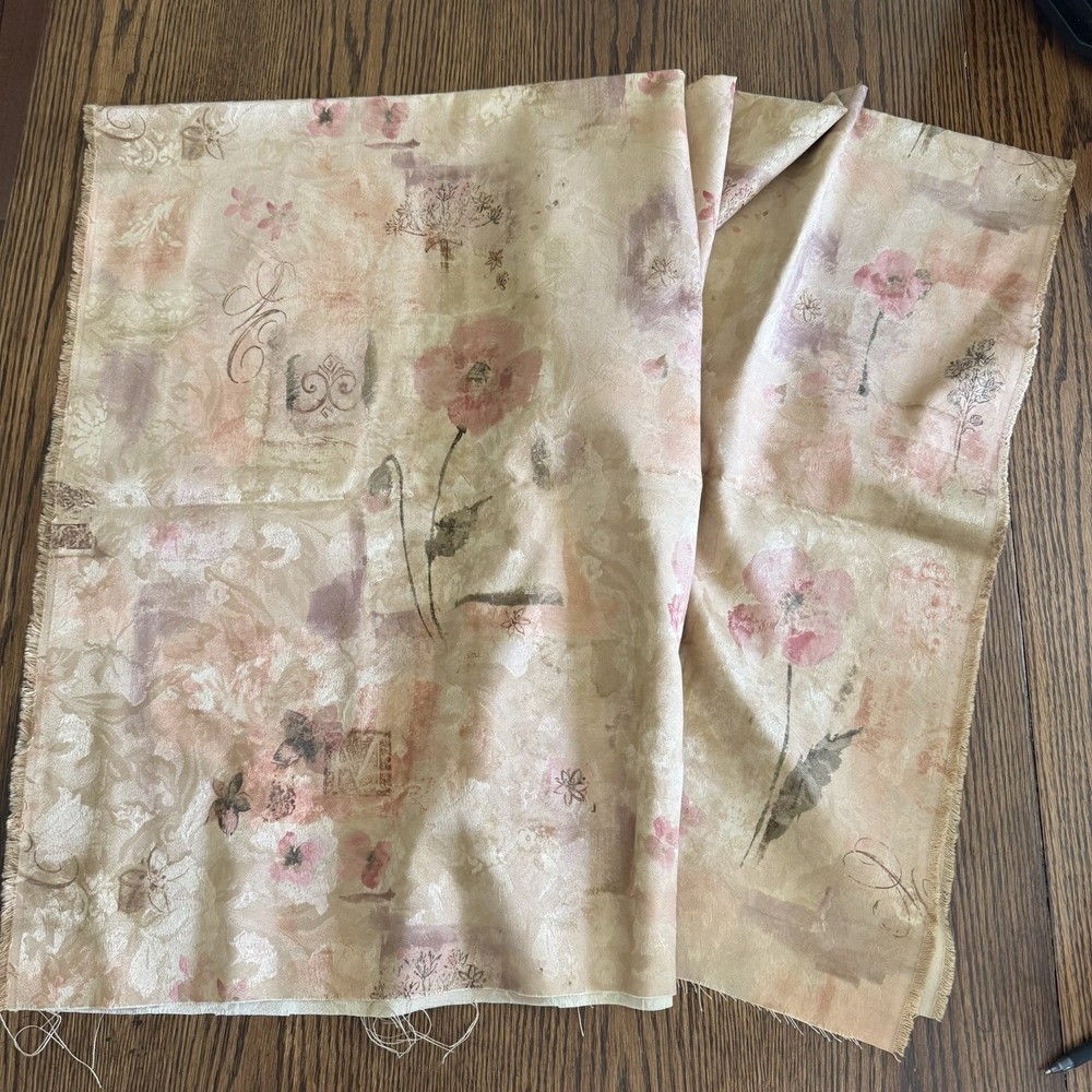 Elegant Jacquard Silk/Satin Blend Upholstery Fabric Beige Pink Floral 58″x 53″