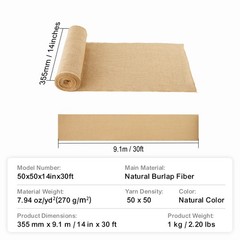 Burlap Fabric Roll Burlap Tree Wrap 14 in x 30 ft for Crafts & Plants
