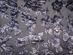Navy Blue & Silver floral Velvet Burnout on chiffon Fabric By the Yard 45″ W