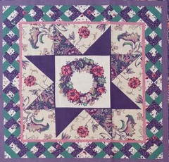 Vtg~Ozark Calico~”Purple Flowers, Star Pattern”~Cotton Fabric~ 13.5″x13.25″ ++