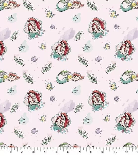 FQ DISNEY LITTLE MERMAID ARIEL FLOUNDER UNDER SEA STAR COTTON FABRIC FAT QUARTER