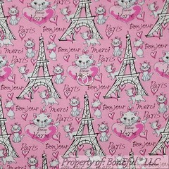 BonEful FABRIC FQ Cotton Quilt VTG Pink B&W Aristocat Disney Kitty Cat Paris Dot