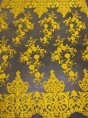 Teagan BRIGHT YELLOW Damask Design Embroidered on Mesh Lace Fabric by the Yard
