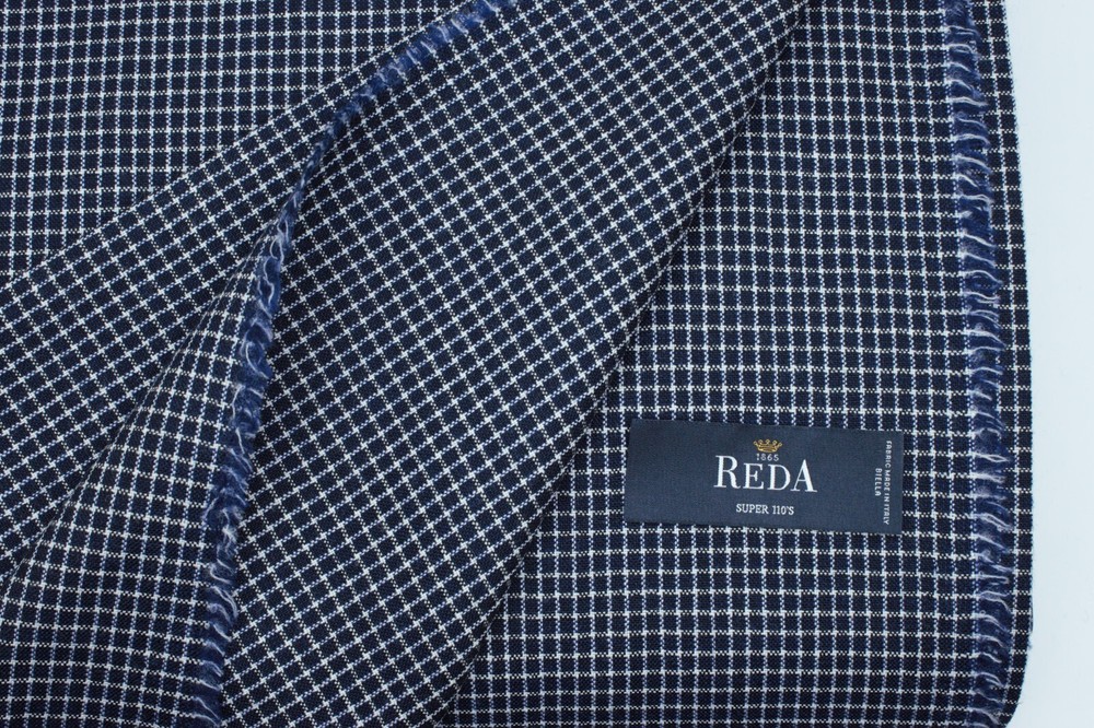 Reda navy micro check 100% worsted wool suiting fabric