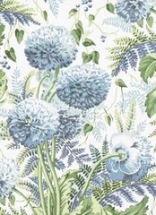 Thibaut/Anna French Curtain Fabric ‘DAHLIA’ 3.8 METRES SKY ON WHITE Linen Blend