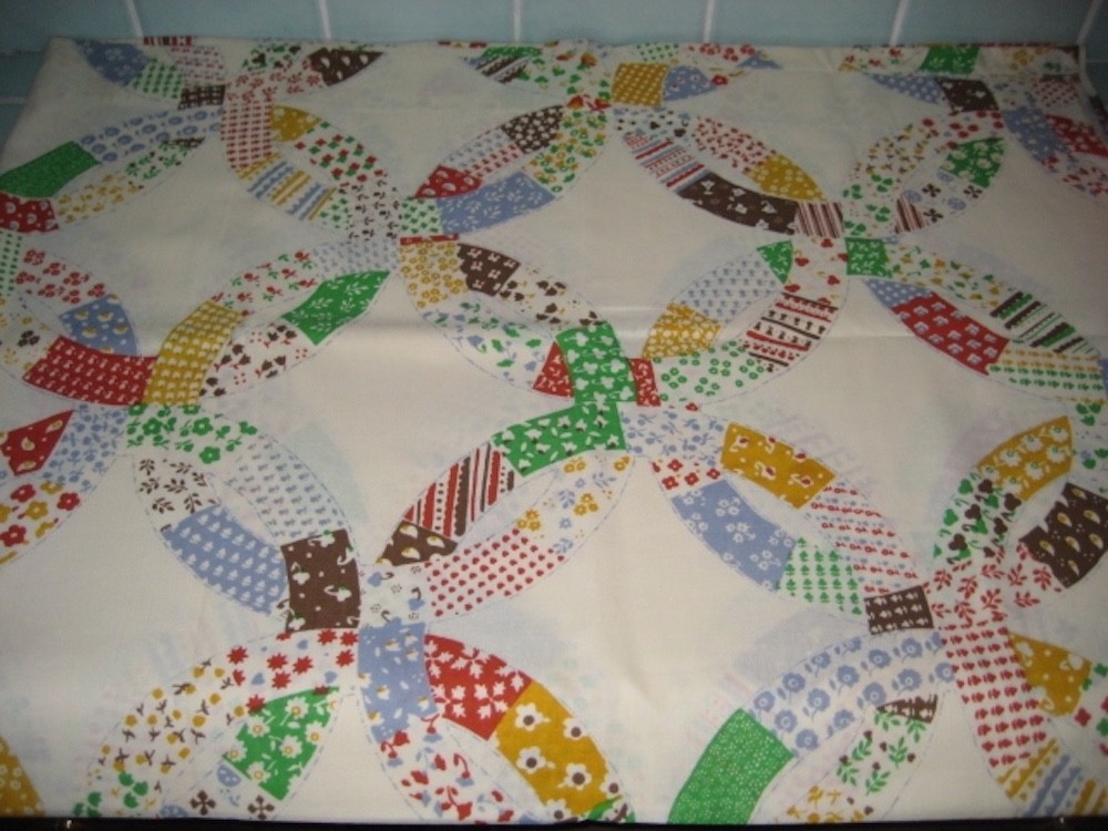 Vtg. Sears Perma-Prest Twin Flat Sheet Double Wedding Ring Quilt Pattern Unused