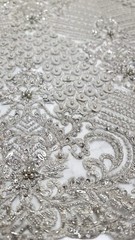 Silver Beads Lace Fabric By The Yard Embroidery 3d Chiffon Leaves Sequins Lace