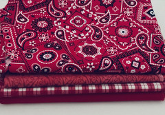 Lot of 4 Pieces Vintage Cotton Fabric Red Prints Mixed Sizes