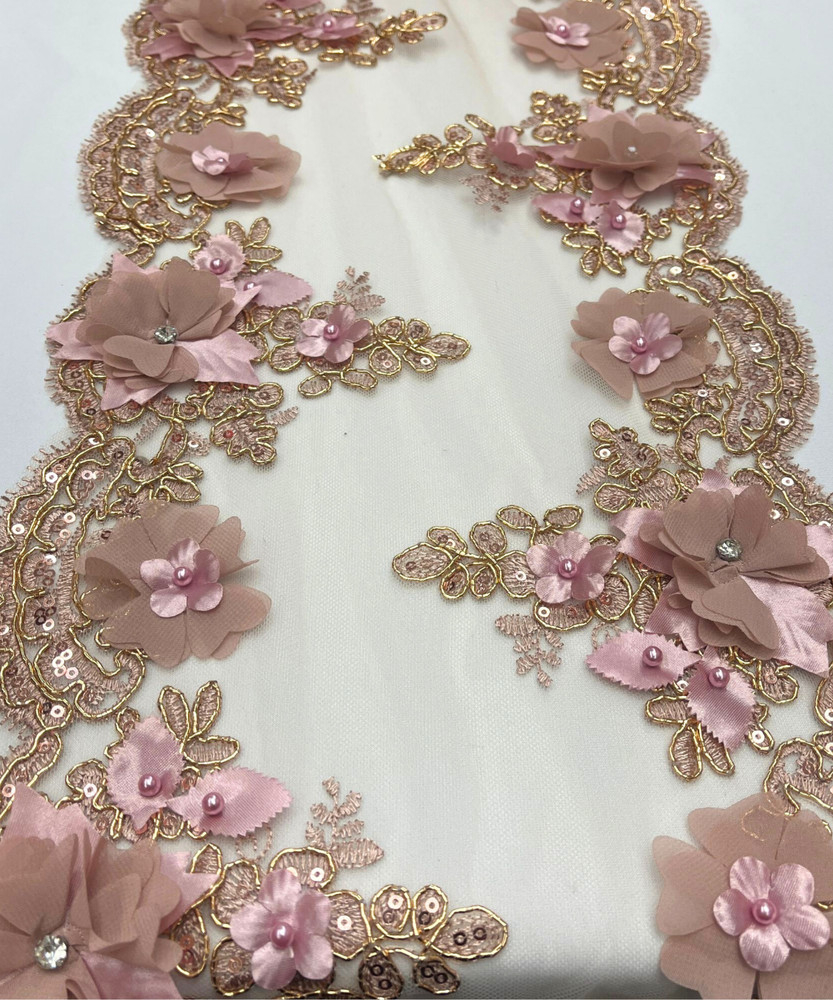 Dusty Rose Floral Lace Table Runner Scalloped Edges Party Wedding Decorations