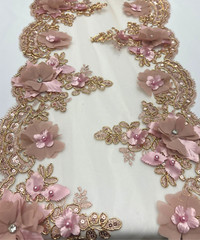Dusty Rose Floral Lace Table Runner Scalloped Edges Party Wedding Decorations