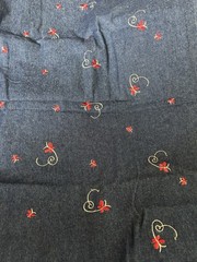 Denim Fabric with Embroidered Butterfly Butterflies 1 1/2 Y Cotton No Stretch