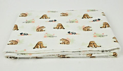 Snuggle Flannel Baby Fabric Bears & Racoons 30″ x 42″ Pre-Shrunk White Brown