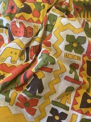 vintage 70s material – tribal / global / boho cotton fabric sheet – 88.5″ x 86″