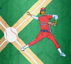 VTG Princess Fabrics Green Quilted Baseball Themed Cotton Fabric 1+Y #64