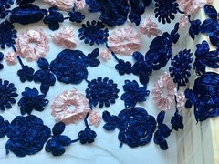 60″ Wide 3D Ribbon Flowers Embroidered Fabric with White Mesh Base for Sewing