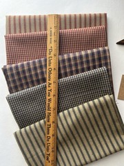 5 BLUE RED Plaid and Stripe Homespun Fat Quarters 100% Cotton