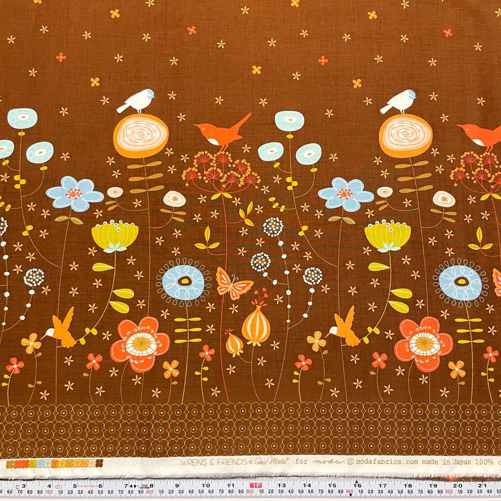Wrens & Friends by Gina Martin Moda Single Border Brown Cotton by the HALF YARD