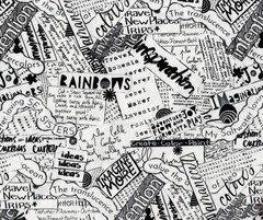 2 Yards – WHITE & BLACK 100% Cotton Fabric: WORD COLLAGE by Cori Dantini