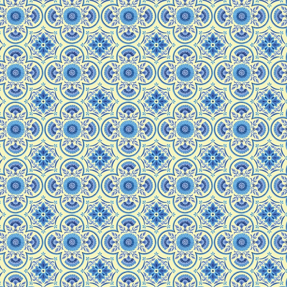 BENARTEX – Capri by Kanvas Studio – Medallion Tiles – Yellow/Blue ,1/4 yard