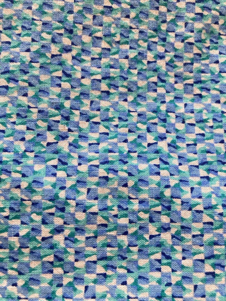 Tiny Abstract Blue Tones on White VTG General Fabrics 3/4Y x 44″ Width