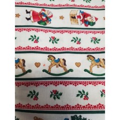 Vintage Christmas Stripe Tree Bear Santa Cottage Retro Cotton Fabric 2 yards
