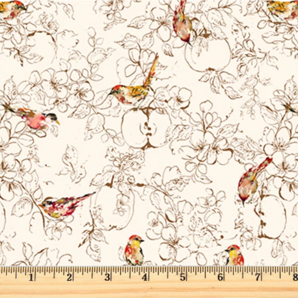 Blooming Memories Birds Cream 90958-11 Cotton Fabric FIGO By the half yard