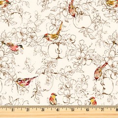 Blooming Memories Birds Cream 90958-11 Cotton Fabric FIGO By the half yard
