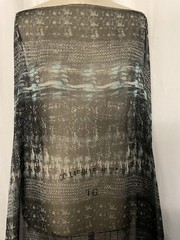 Poly Rayon Fluid Organza Deep Charcoal Teal Abstract Ikat Fabric By The Yard 60″