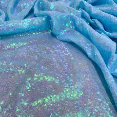 Leila LIGHT BLUE IRIDESCENT Sequins on Mesh Fabric by the Yard – 10050