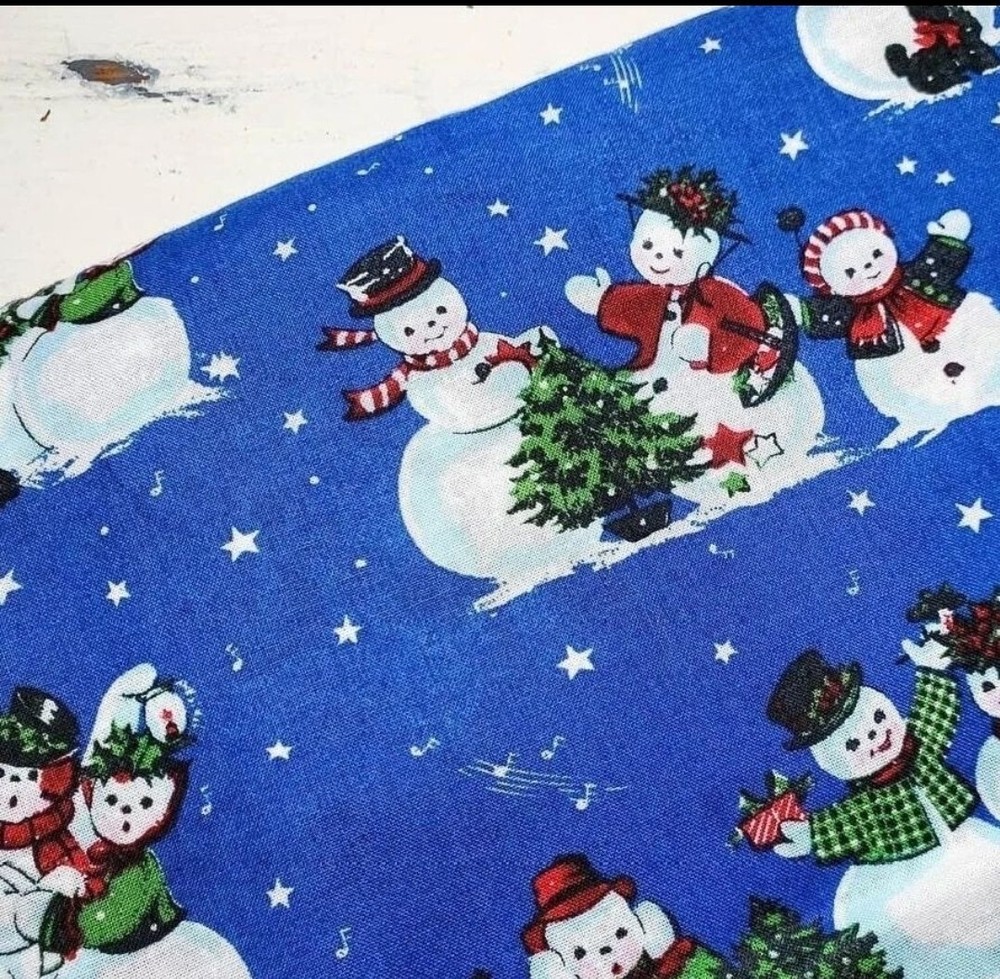 Snowmen Fabric Retro Christmas Seasonal 1950s Kitschy Holiday Sew FAT QUARTER