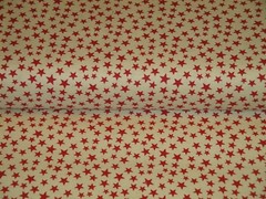 Star Fabric * Scattered Red Star And Tan Cotton Calico Fabric * Sewing Fabric