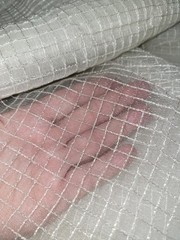 Vintage Sheer Ivory Windowpane Fabric Textured Check Organza Voile 3 Yards X 54″