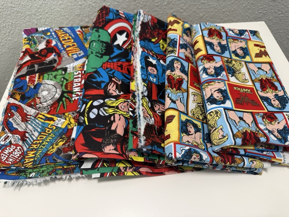 Marvel DC Comics Fabric Lot Large Pieces Cotton Sewing Quilting Craft